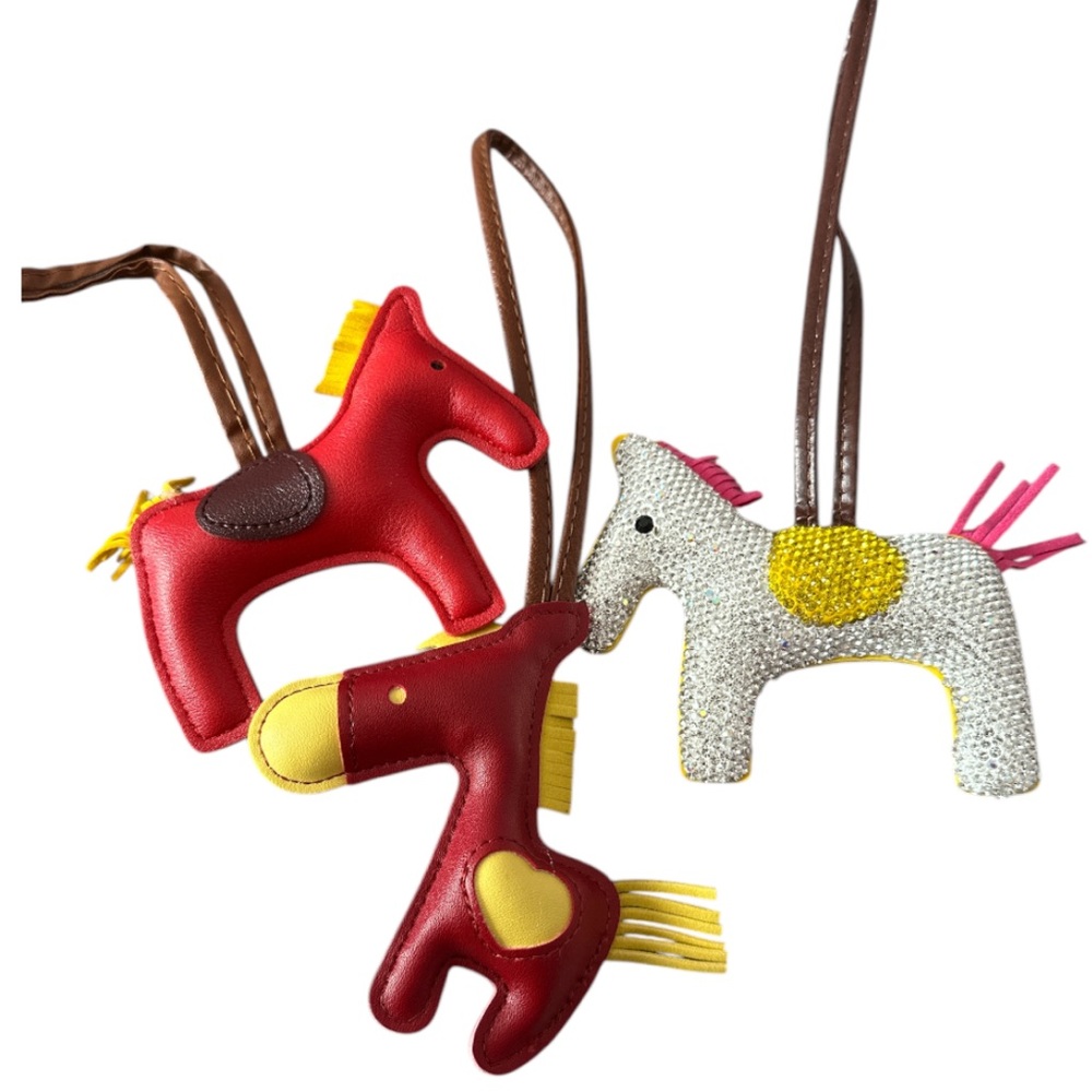 Leather Tassel Pony Keychain Sewn Horse bag chains (3 pack)